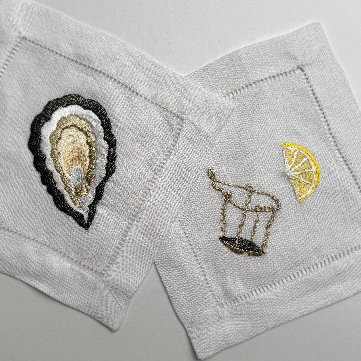 Pairs Of Linen Embroidered Drinks Coasters