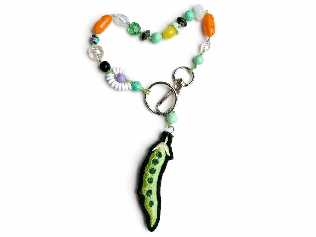 Padded Embroidered Pea with Vintage Beads Bag Charm