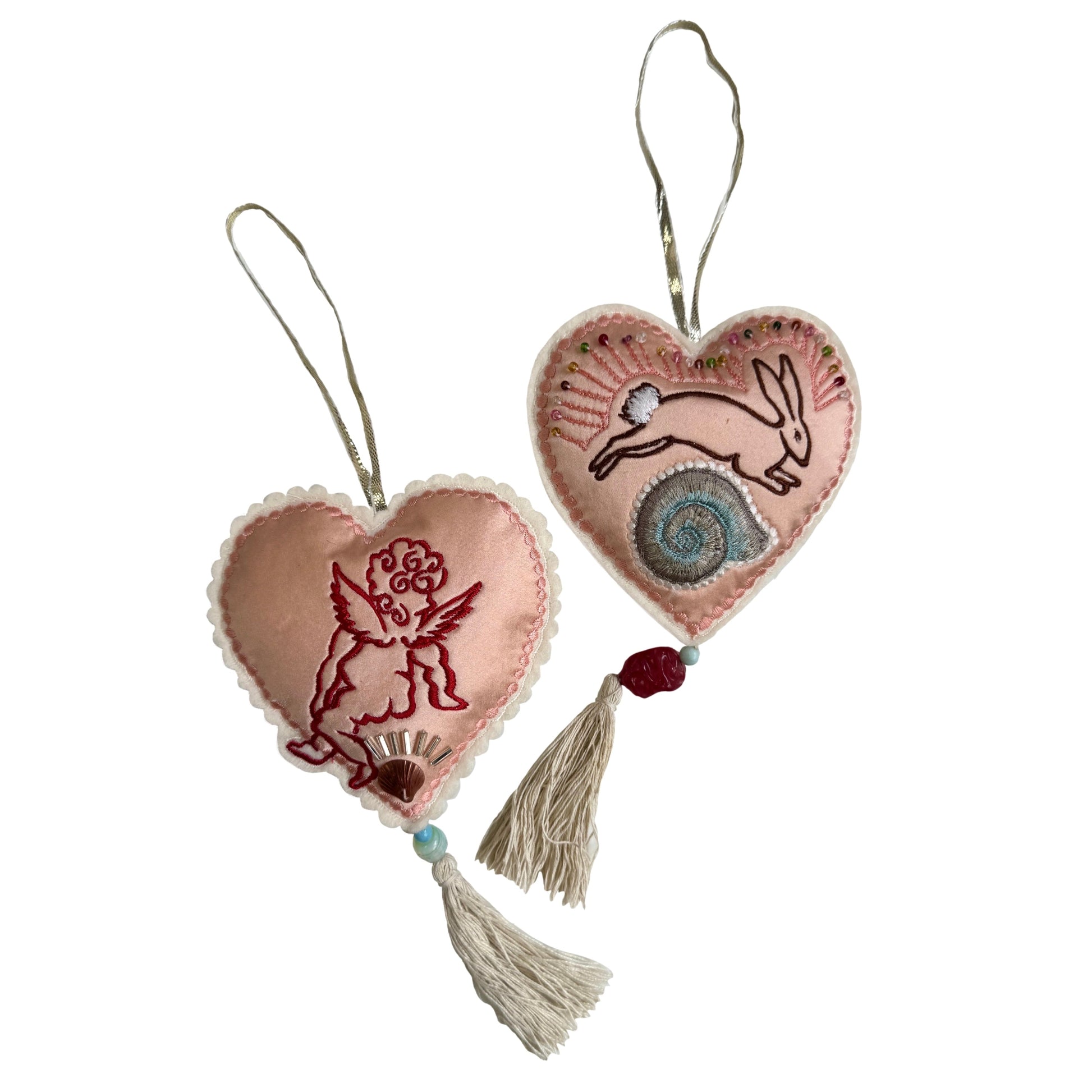 peach silk decorative heart decorations