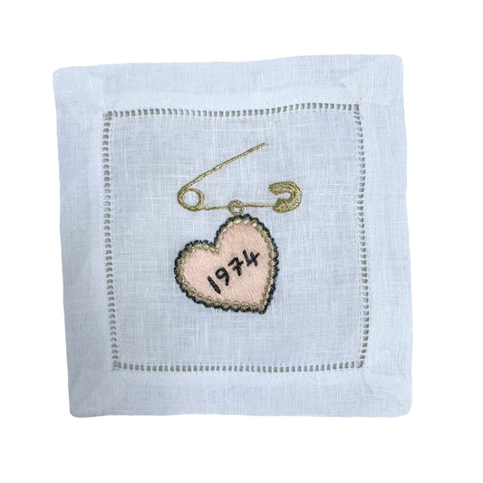 Date and heart pin charm artwork on white background