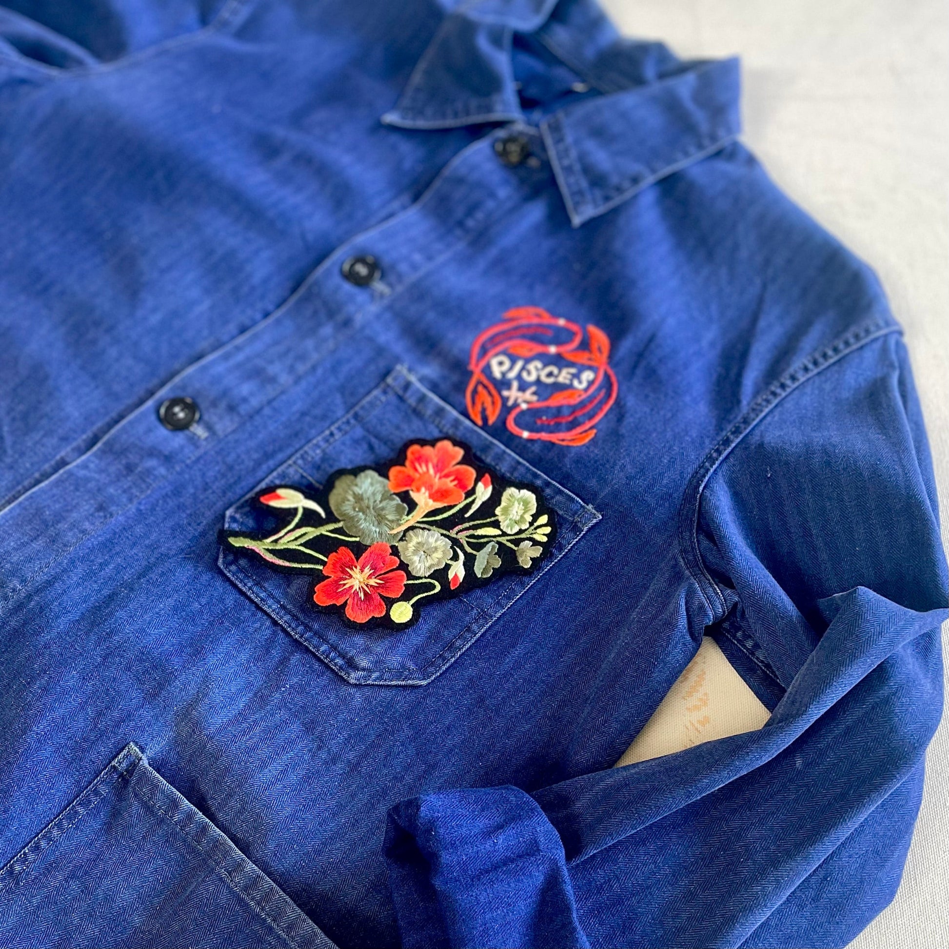 Nasturtium patch on chore jacket