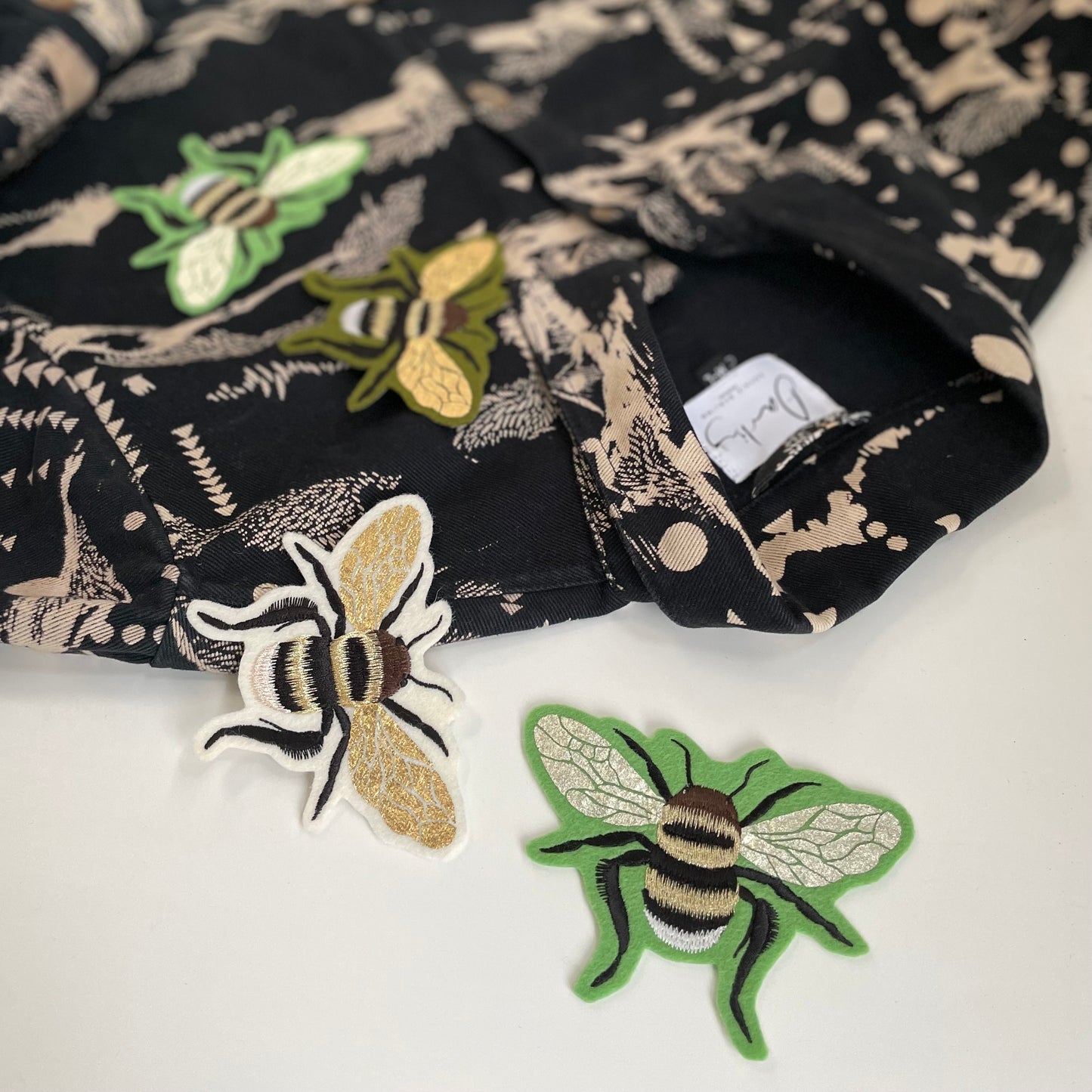 Gold Foil Screen Printed & Embroidered Bee Patch