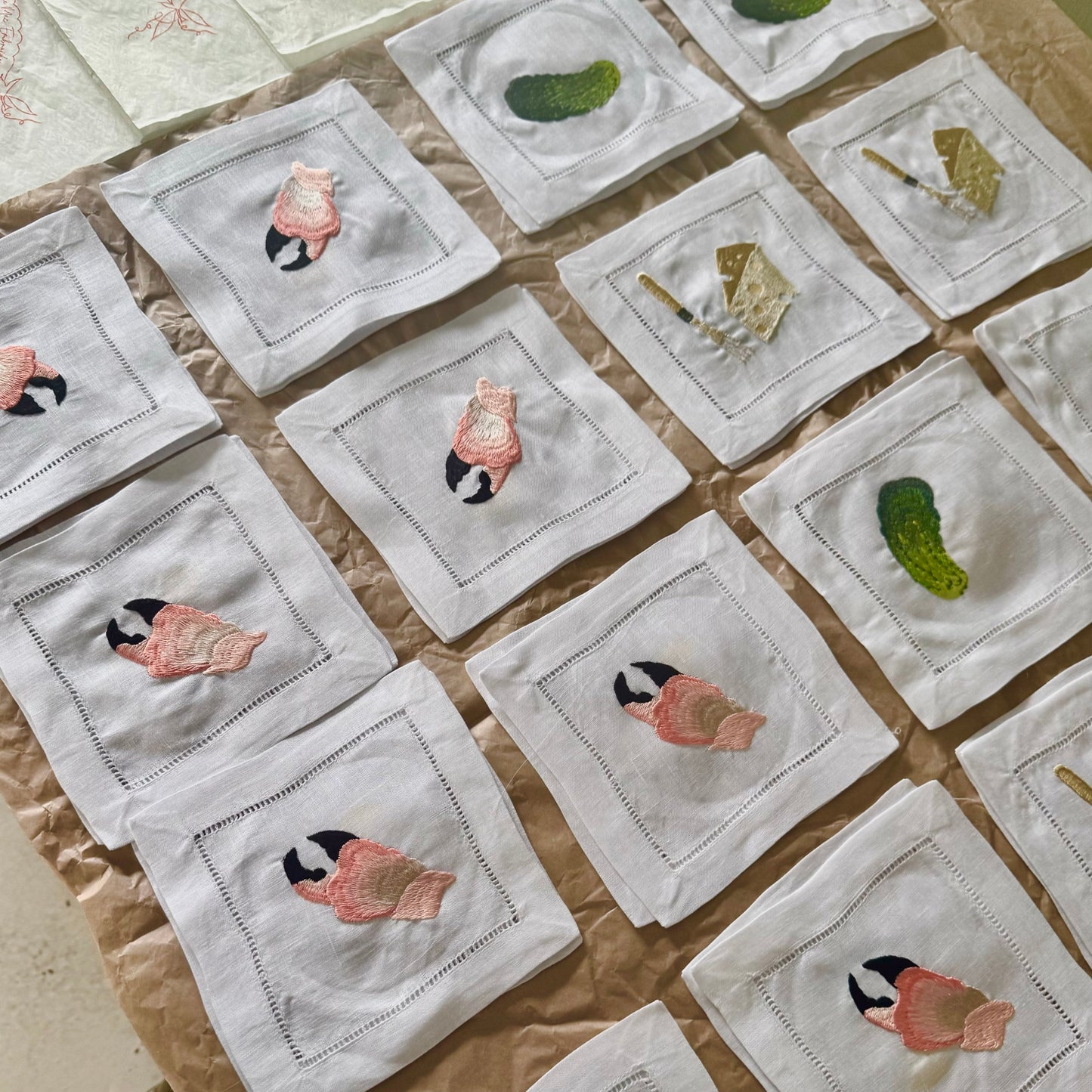 Pairs Of Linen Embroidered Drinks Coasters