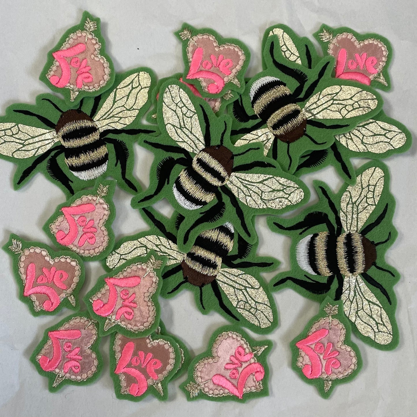 Gold Foil Screen Printed & Embroidered Bee Patch