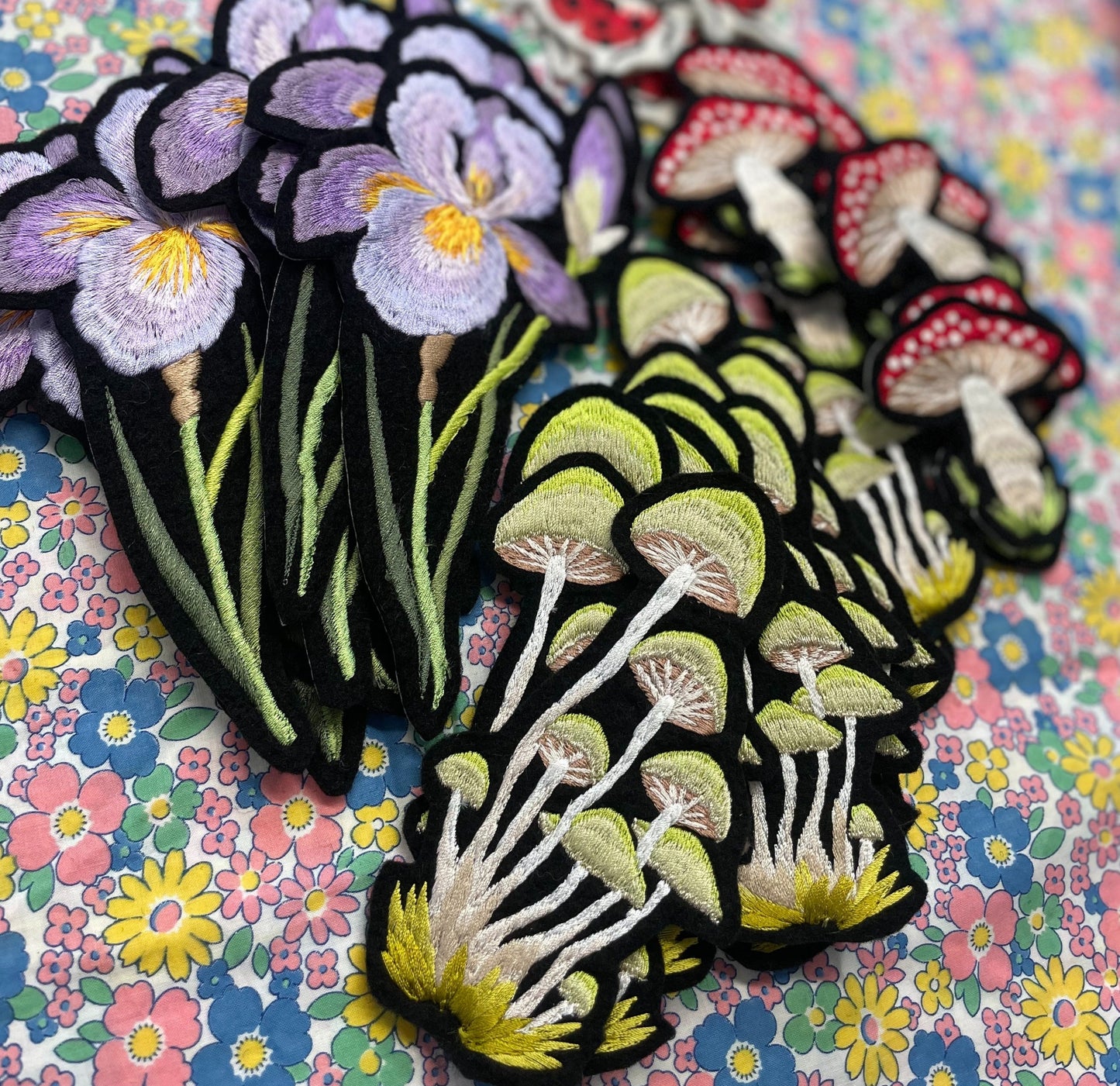 Cluster Of Orange Mushrooms With Moss Embroidered Patch