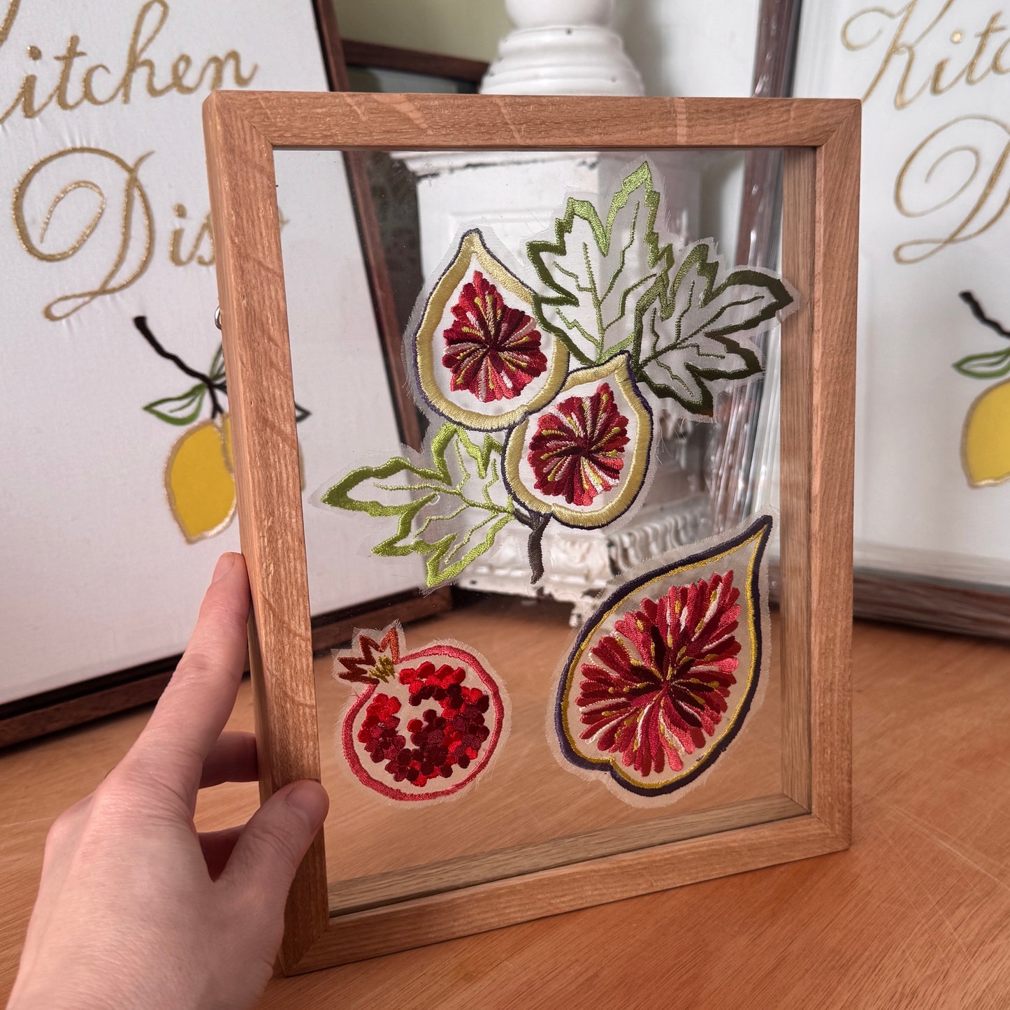 Sheer Silk Fig & Pomegranate Floating Framed Artwork - Sample Piece