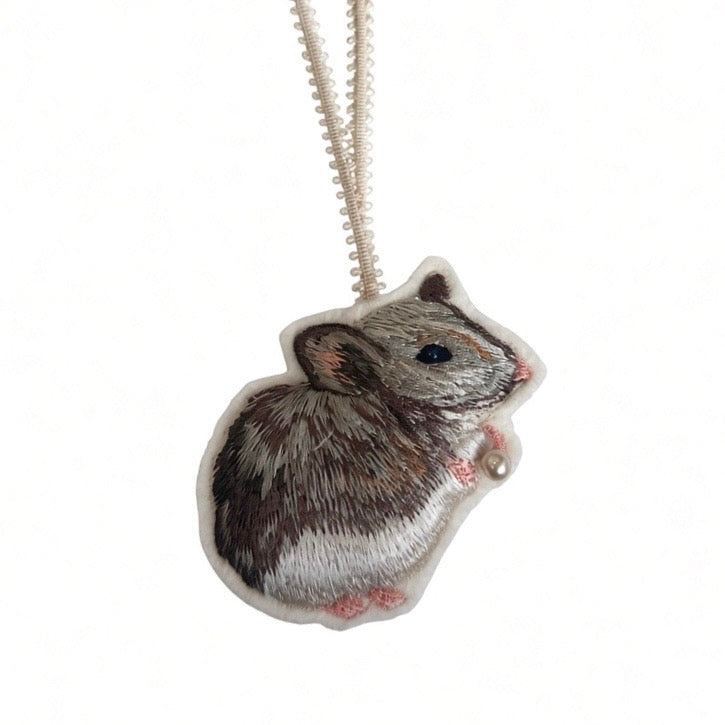 Mouse with Pearl Embroidered Hanging Artwork