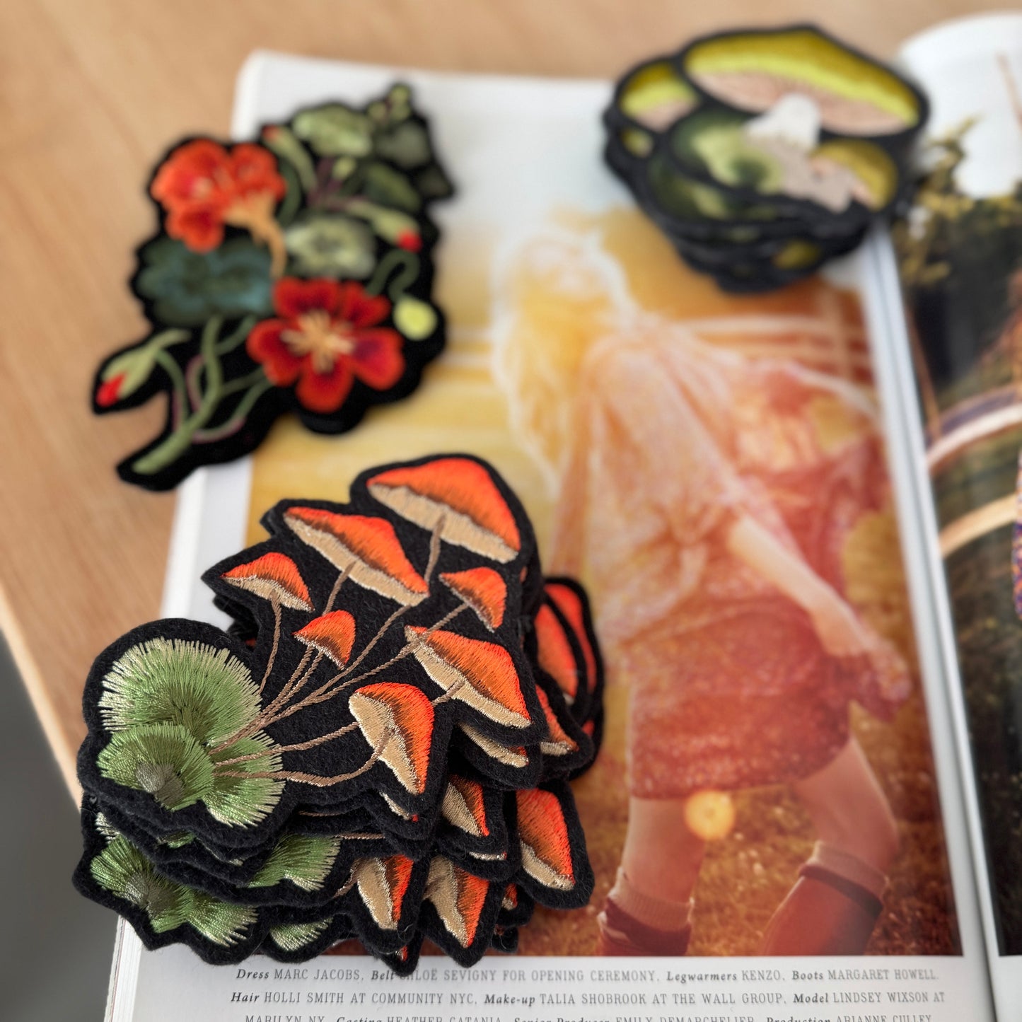 Cluster Of Orange Mushrooms With Moss Embroidered Patch