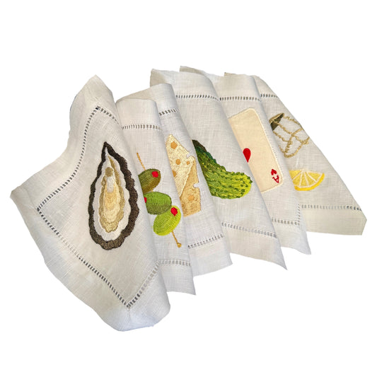 Linen Embroidered Drinks Coasters