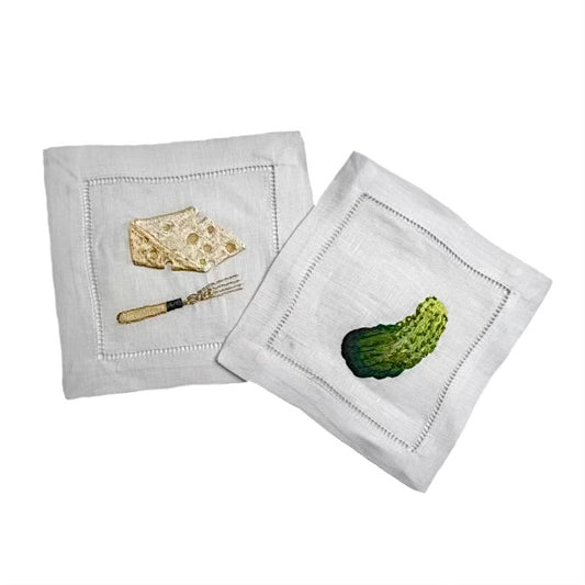Pairs Of Linen Embroidered Drinks Coasters