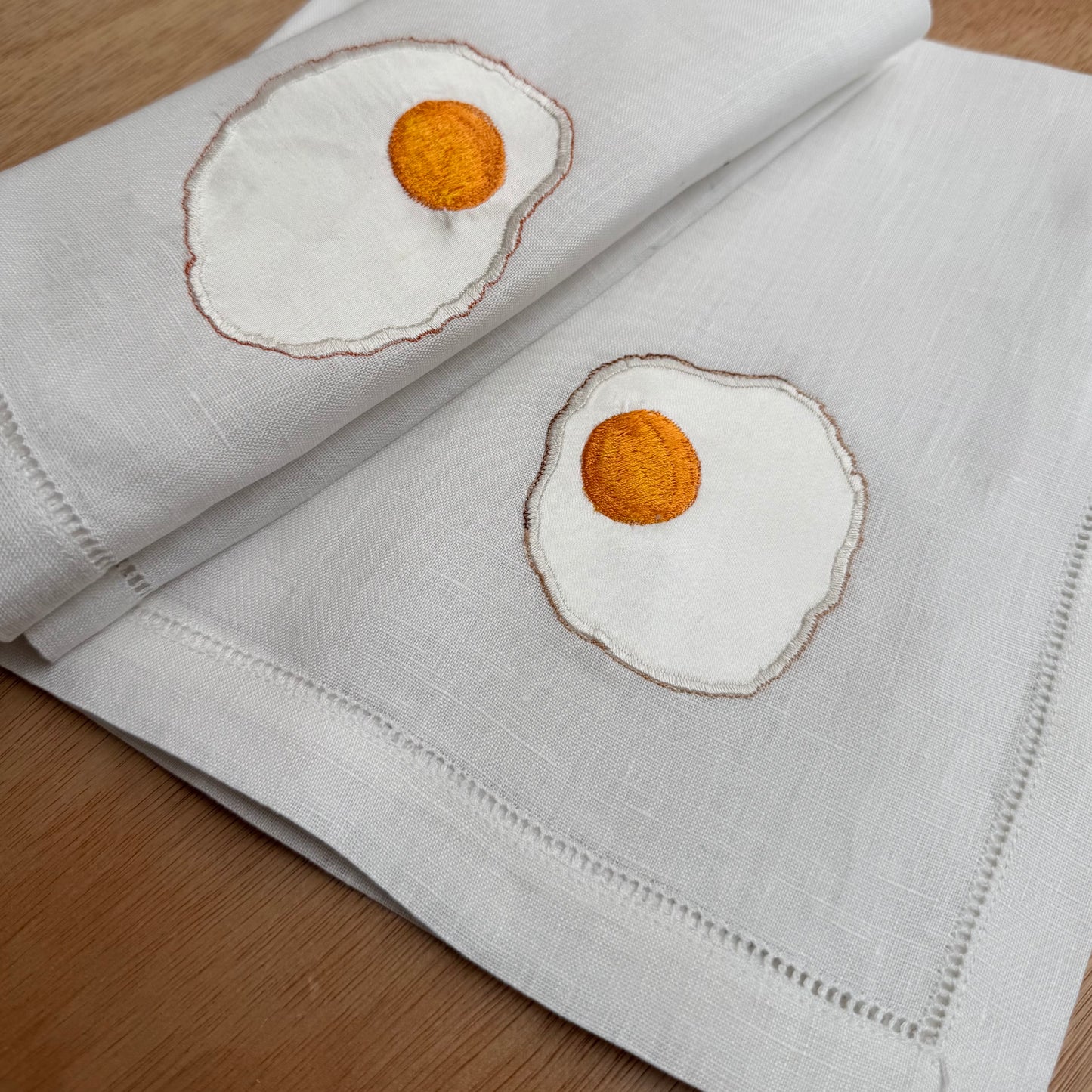 Pair of Silk Satin Appliqué Fried Egg Napkins