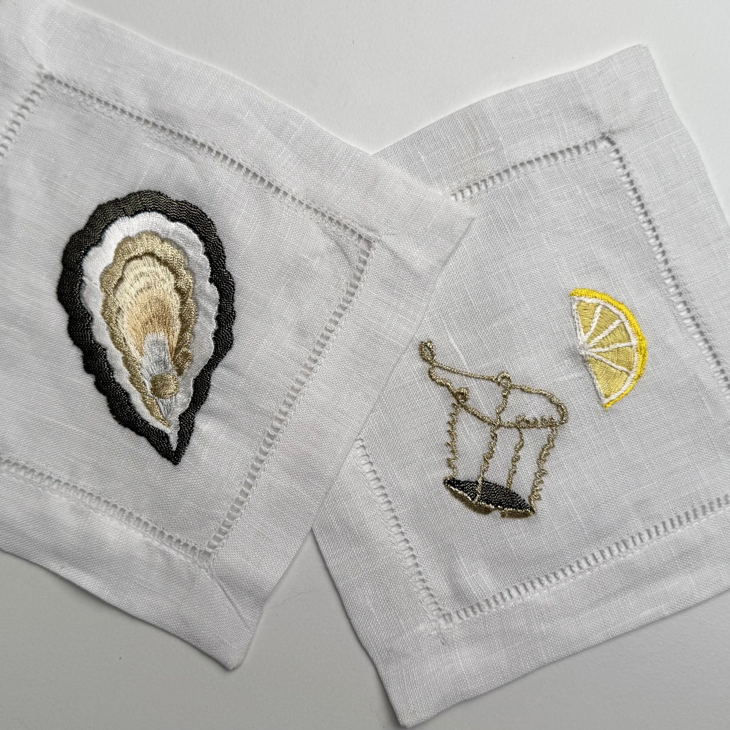 Pairs Of Linen Embroidered Drinks Coasters