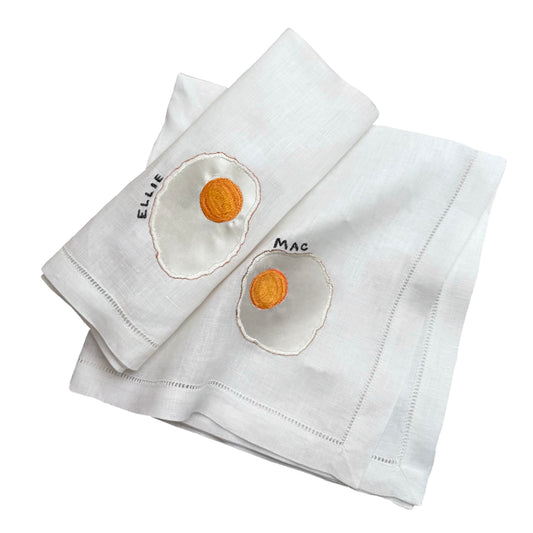 Pair of Silk Satin Appliqué Fried Egg Napkins