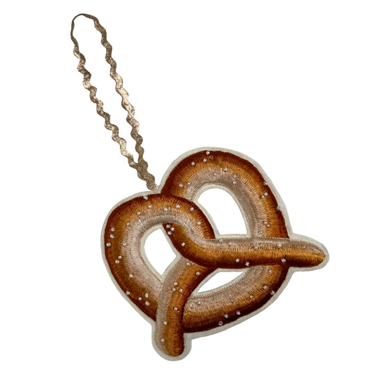 Embroidered Pretzel Hanging Decoration With Glass Salt Beads