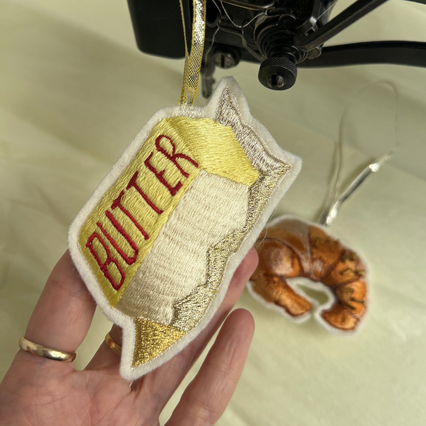 Hanging Butter and Croissant Embroidered Decoration