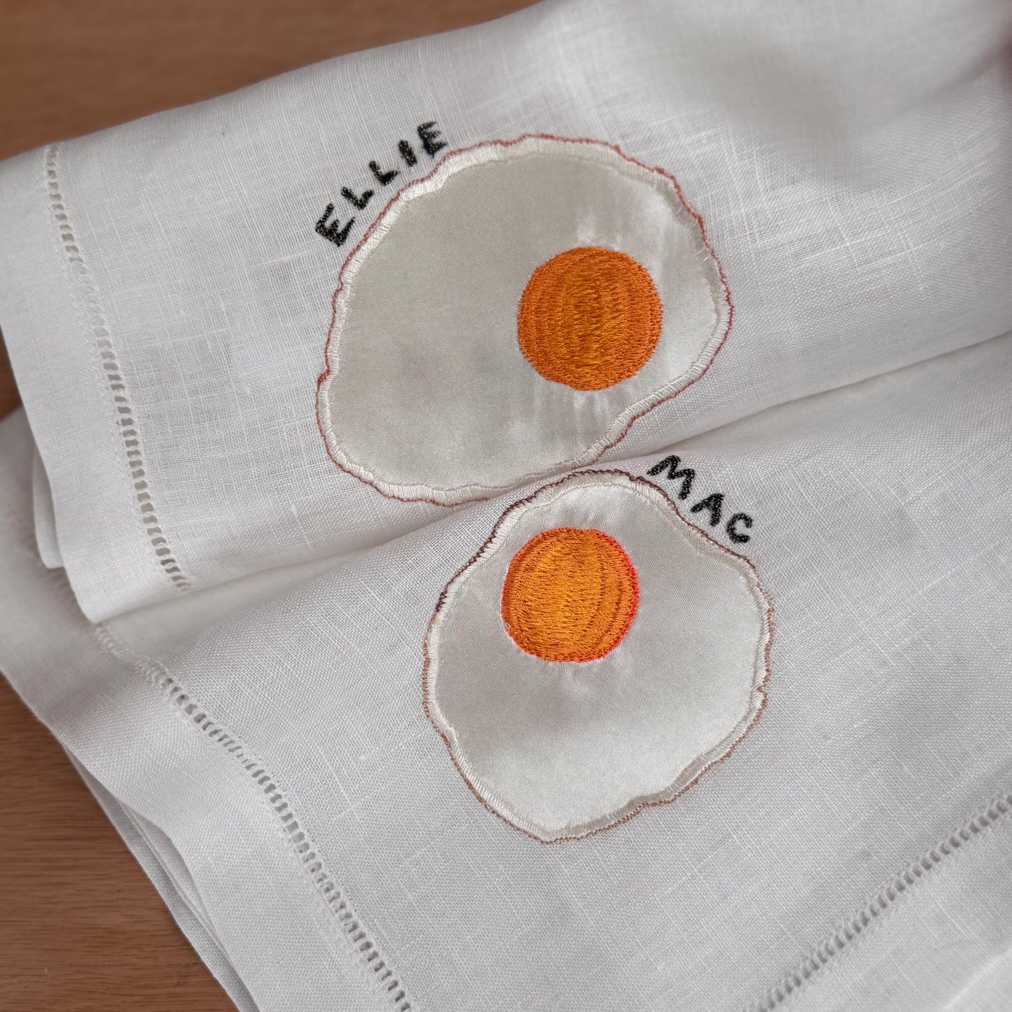 Pair of Silk Satin Appliqué Fried Egg Napkins