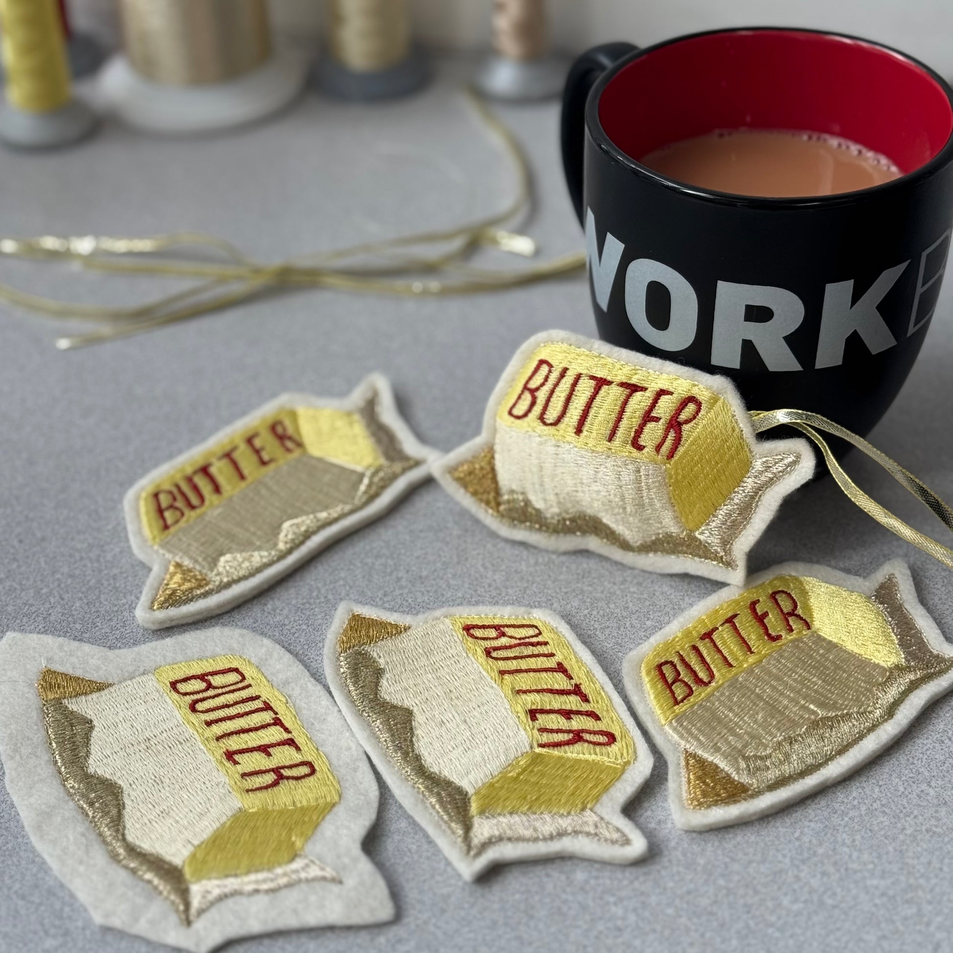 Collection of part made butter decorations