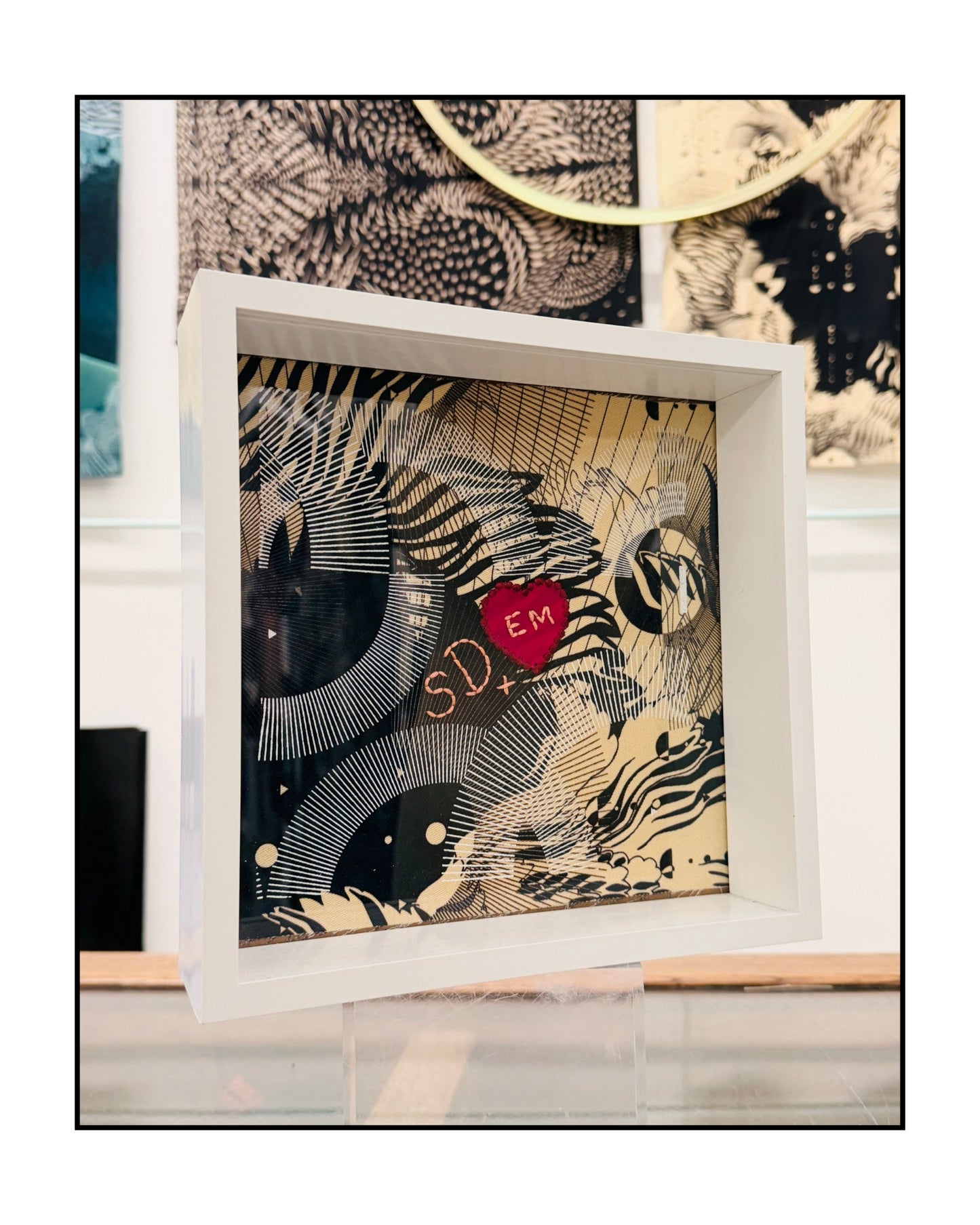 Framed artwork from Sophie Darling and Ellie Mac Embroidery workshop