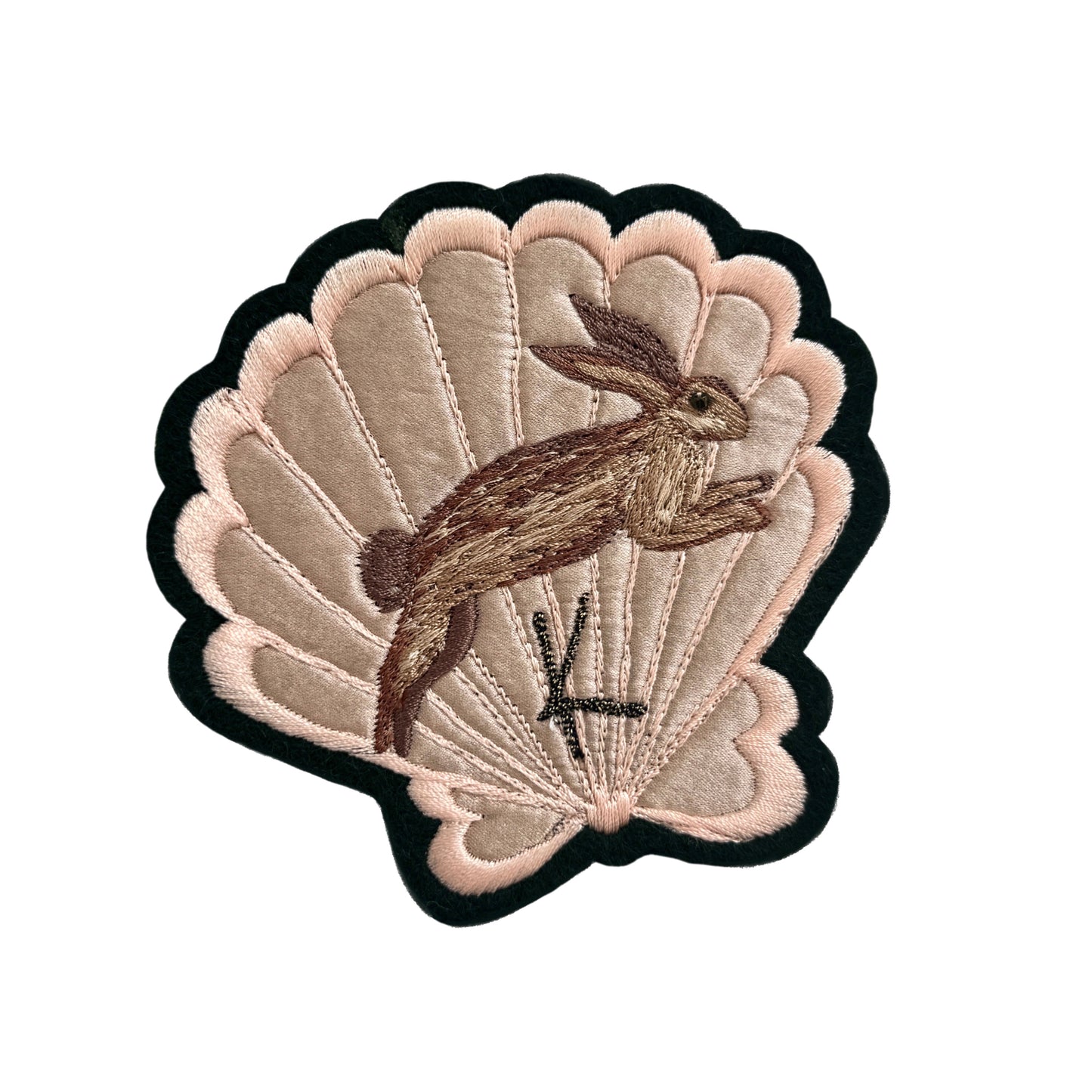Silk Applique Shell with Leaping Hare Embroidered Patch