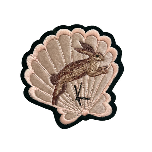 Silk Applique Shell with Leaping Hare Embroidered Patch