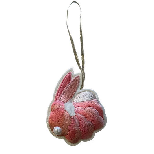 Hanging Embroidered Prawn with Pearl Decoration on white background