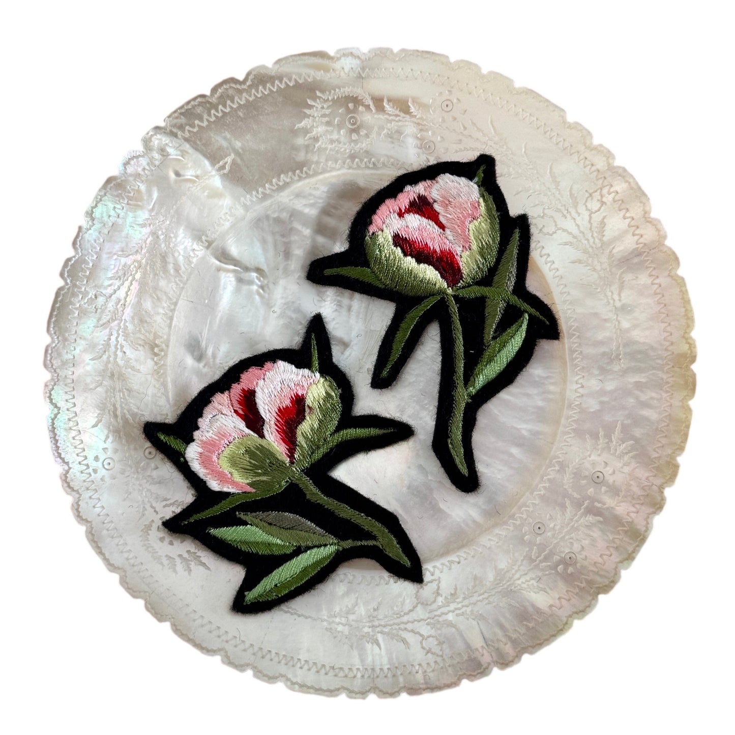 Pair of Peony Embroidered Patches