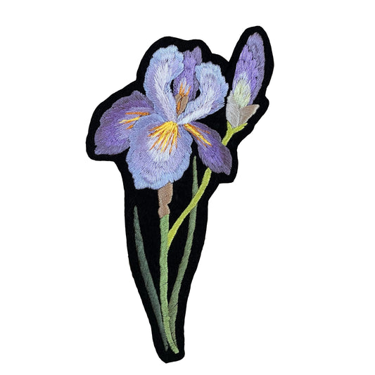 Iris embroidered patch on white background