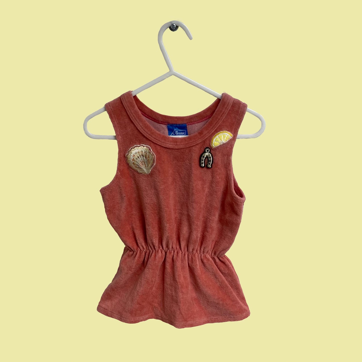 Coral Velour Vest With Embroidered Shell, Horseshoe & Lemon