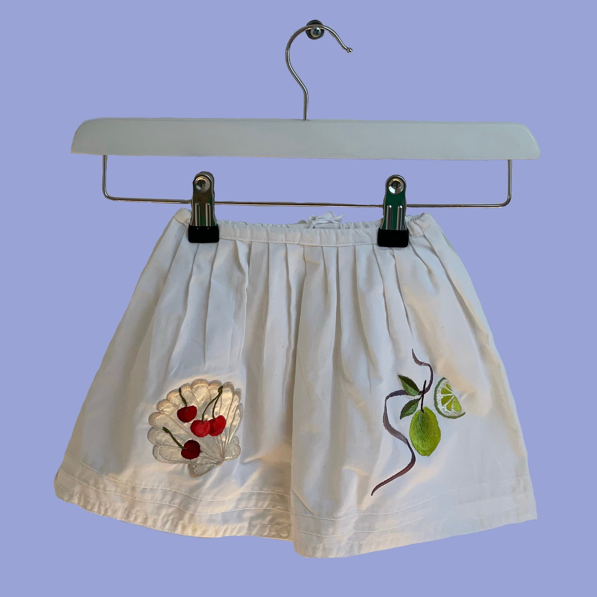 Antique White Cotton Underskirt with Embroidered Lime & Cherries