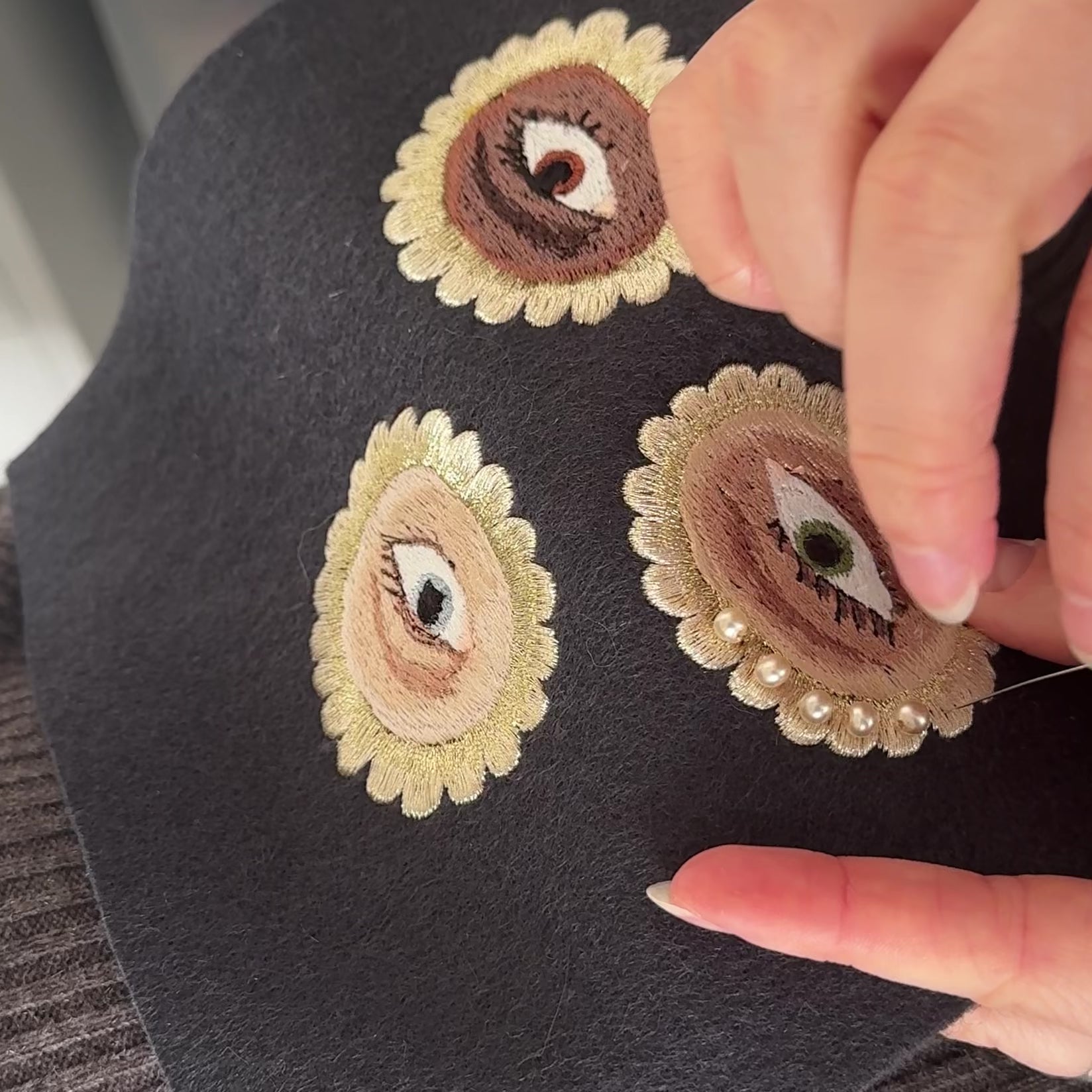 lovers eye patch being hand beaded