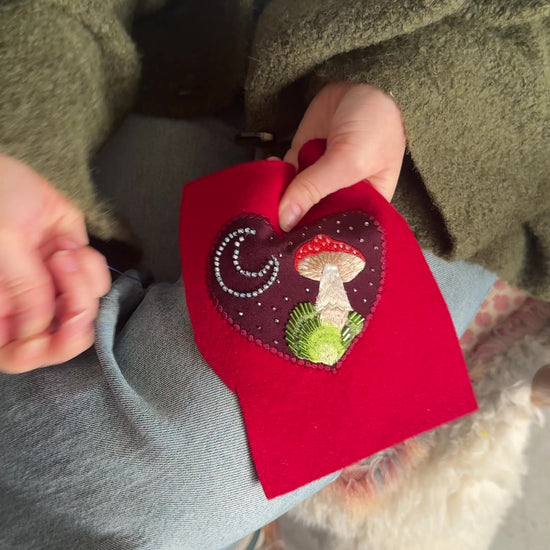 hand beading a mushroom patch