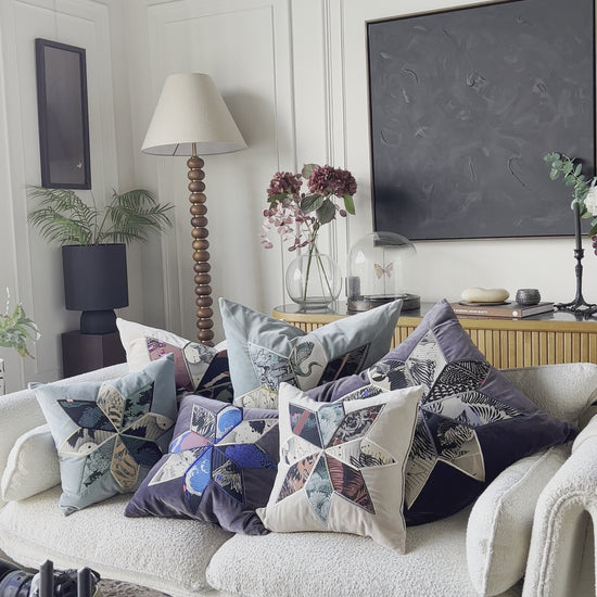 A video showing some of the cushions from the Sophie Darling & Ellie Mac collection on a sofa
