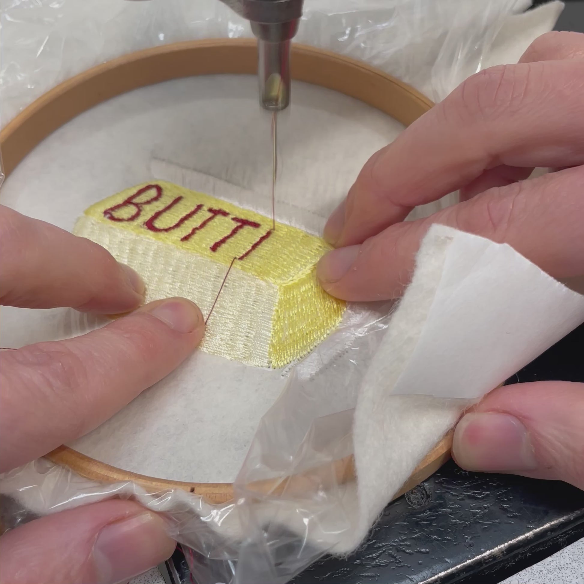 Embroidering the Butter letters 