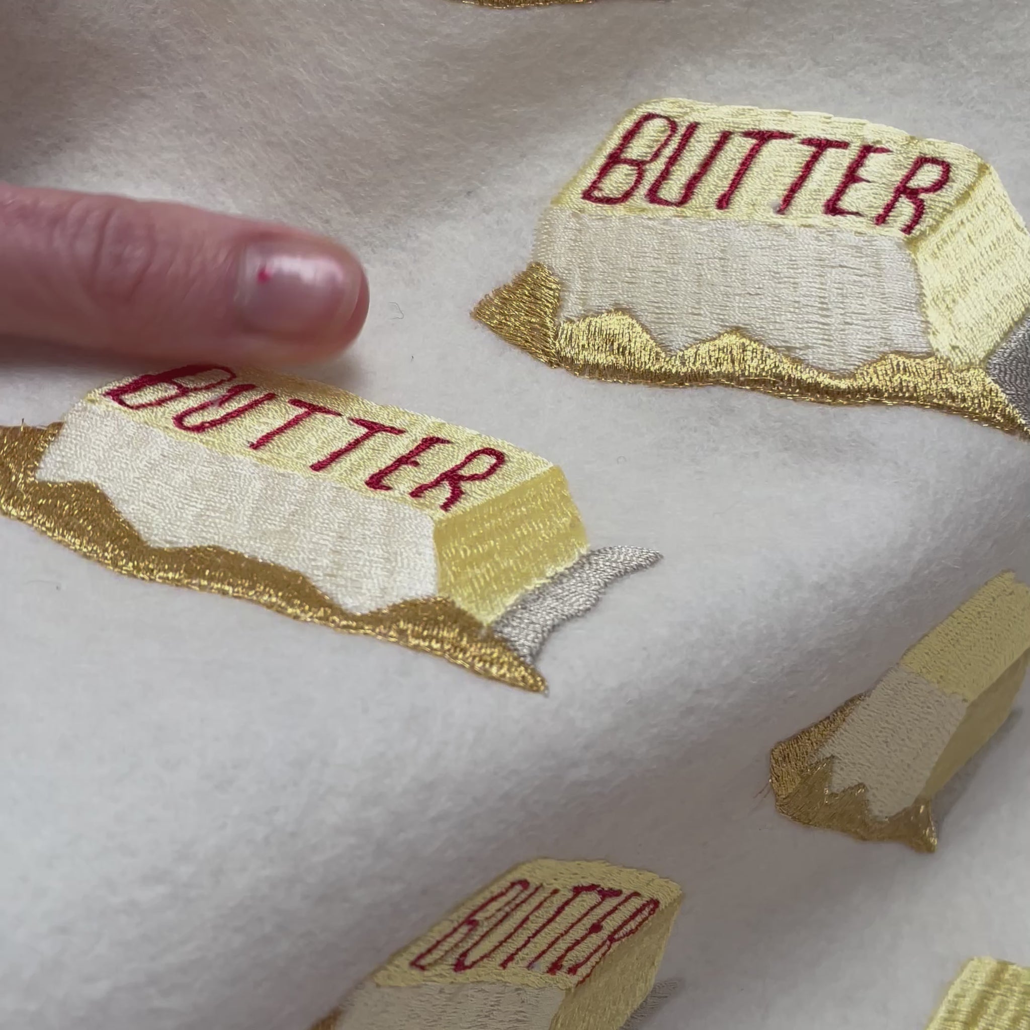 Video of embroidered butter patches