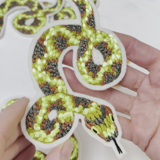 neon green snake embroidered patch video