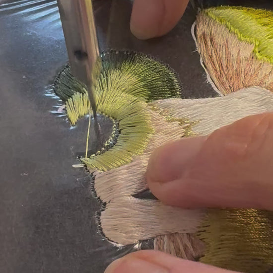 Video of embroidering line mushroom patch 