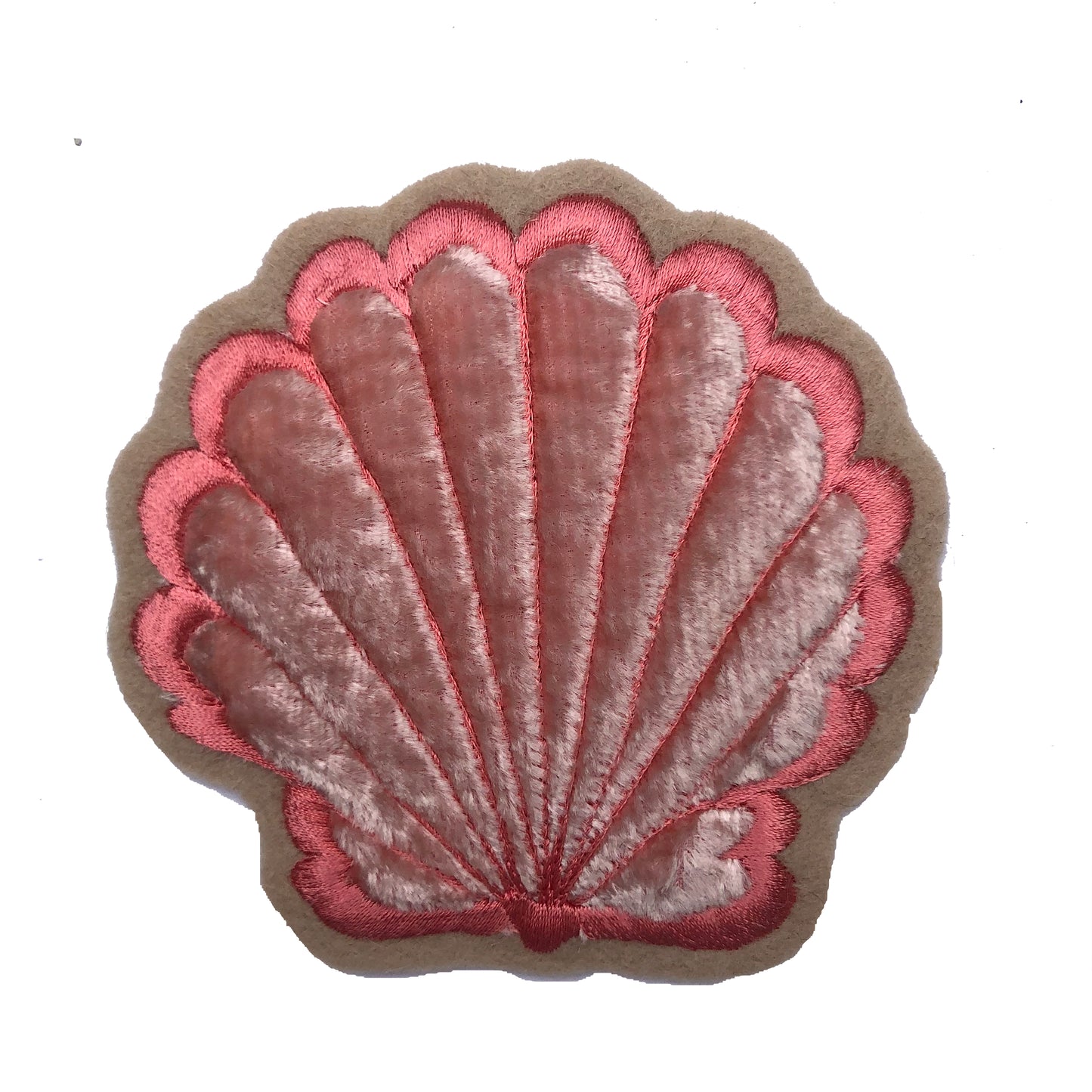 Padded velvet clam patch on white background