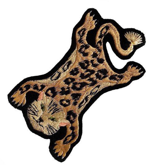 Leopard embroidered patch shown on white background