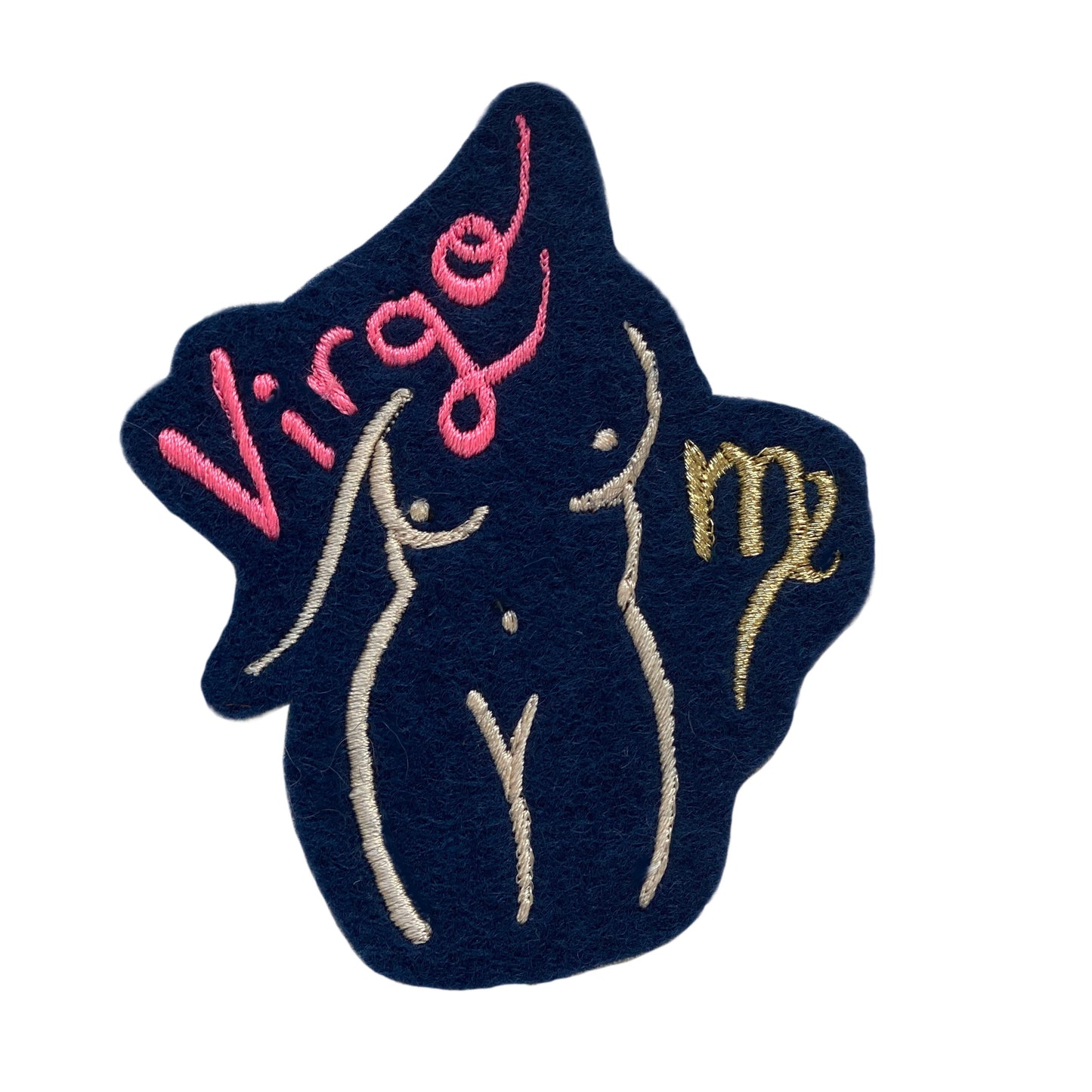 Virgo embroidered patch on white background