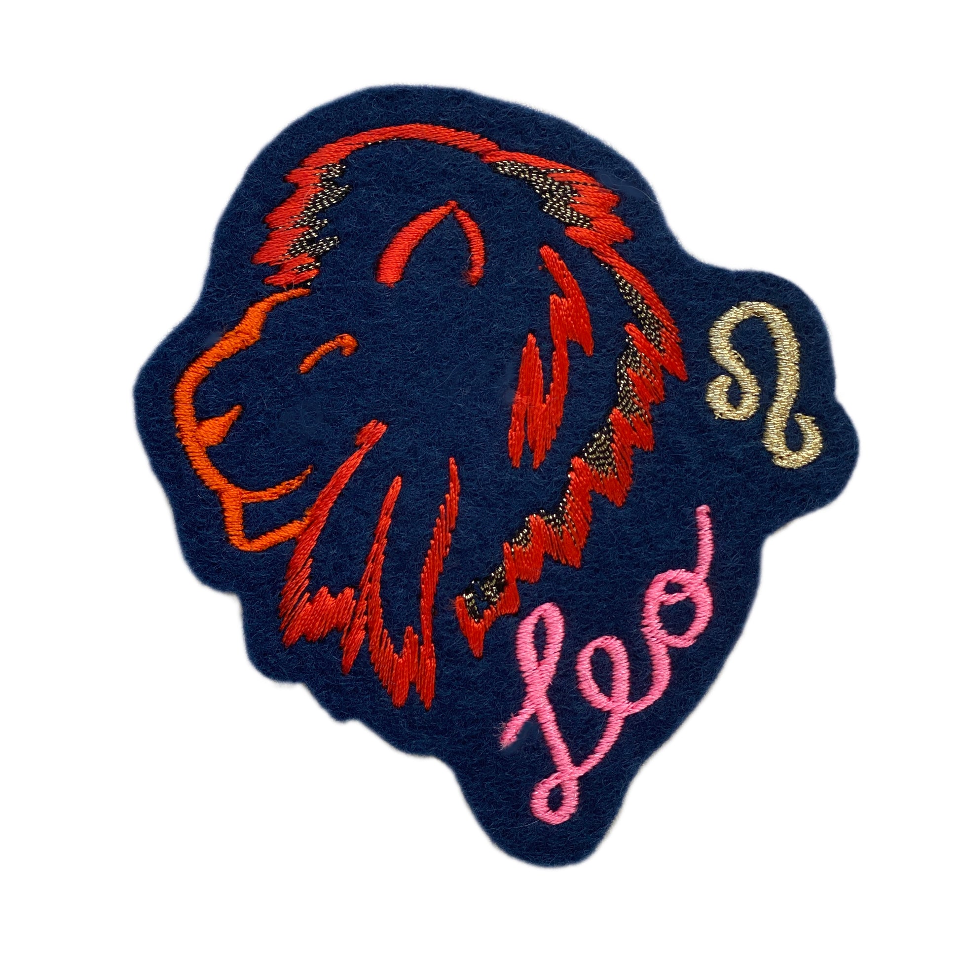 Leo embroidered patch on white background