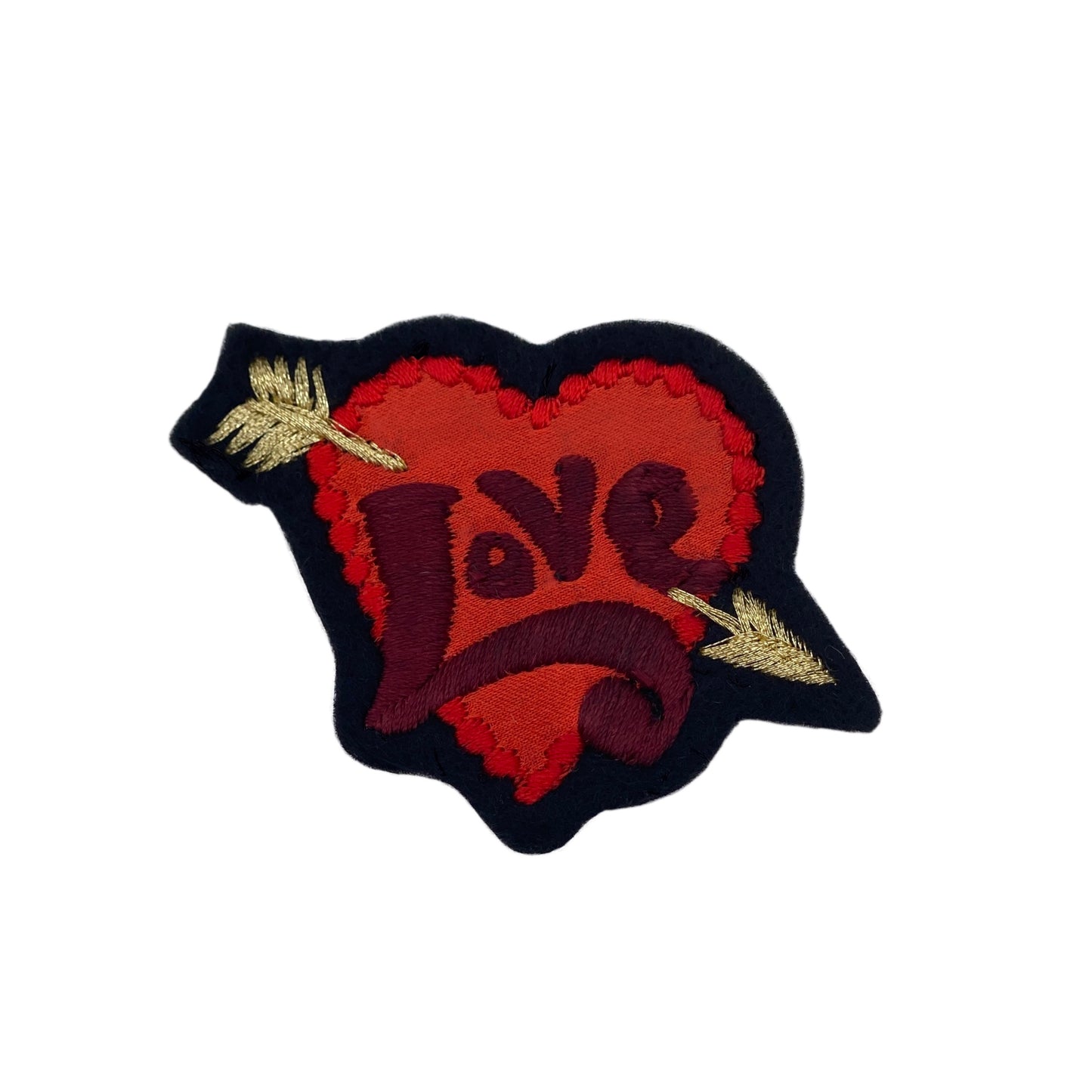 Tiny love embroidered patch on white background