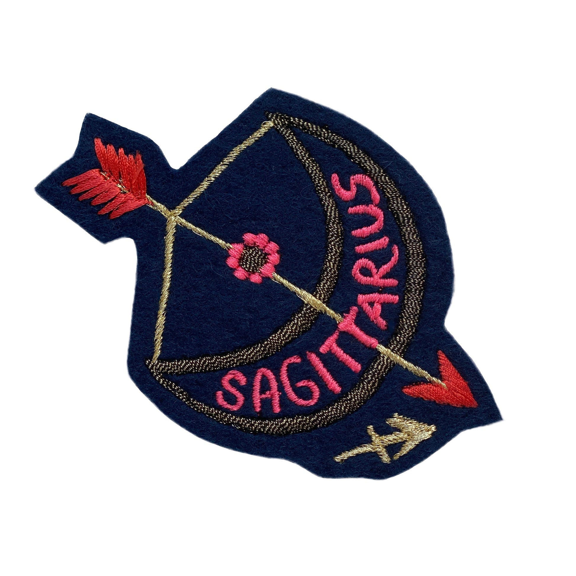 Sagittarius embroidered patch on white background
