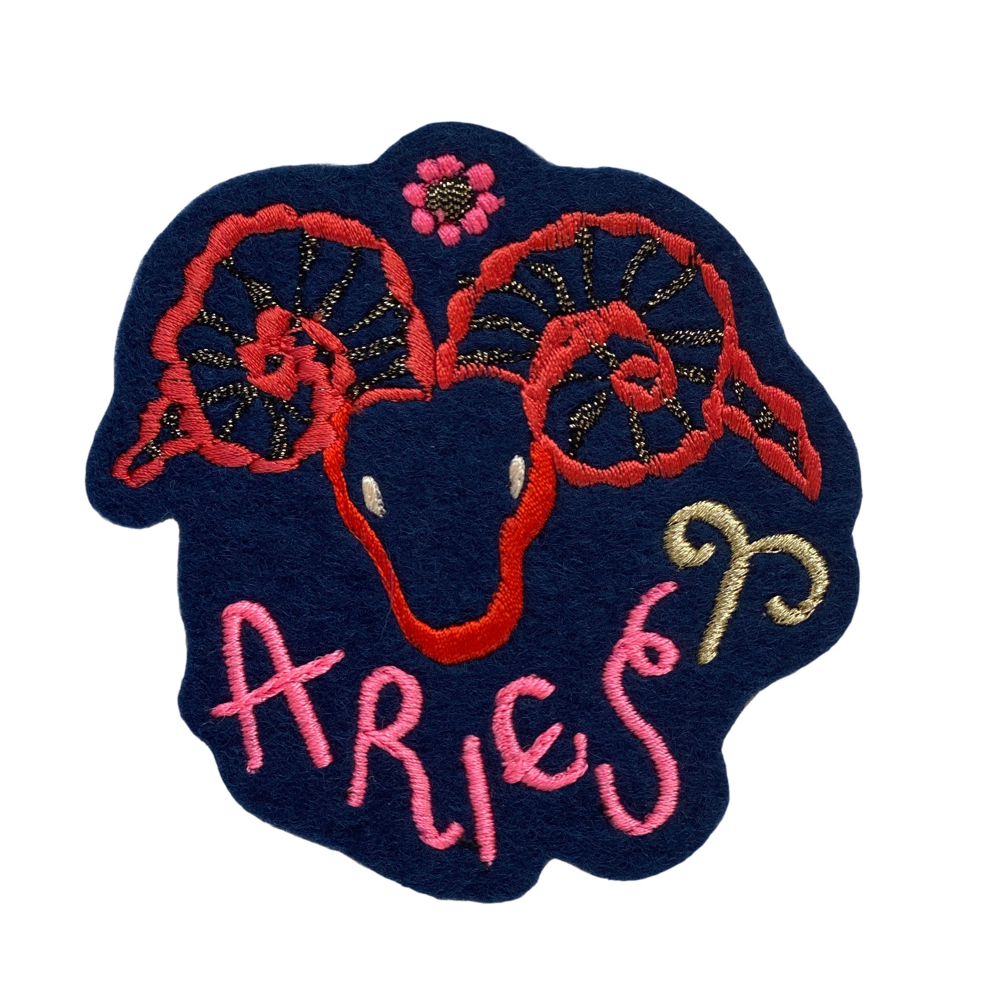 Aries embroidered patch on white background