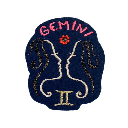 Gemini embroidered patch on white background