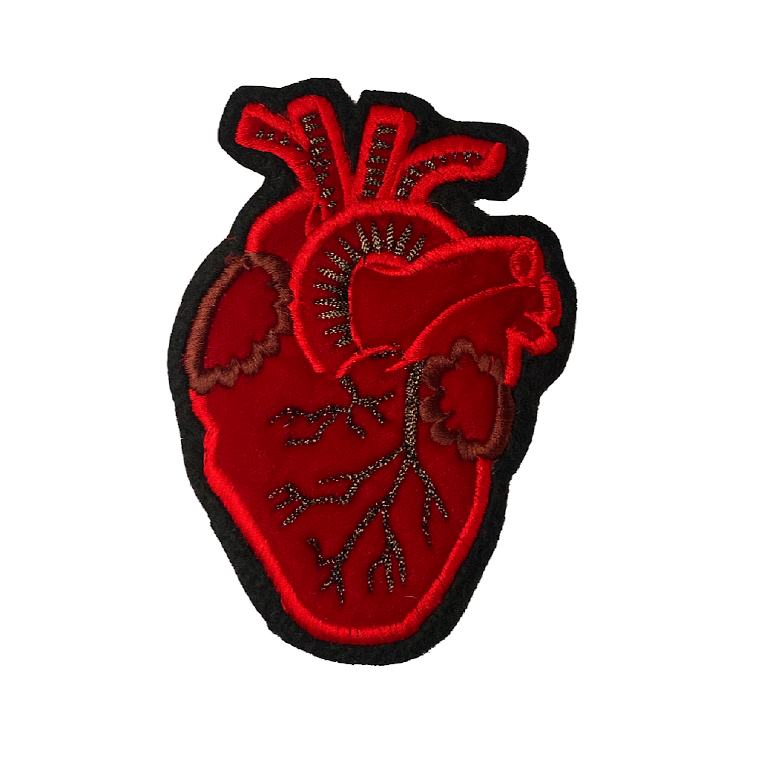 Velvet heart embroidered patch on white background