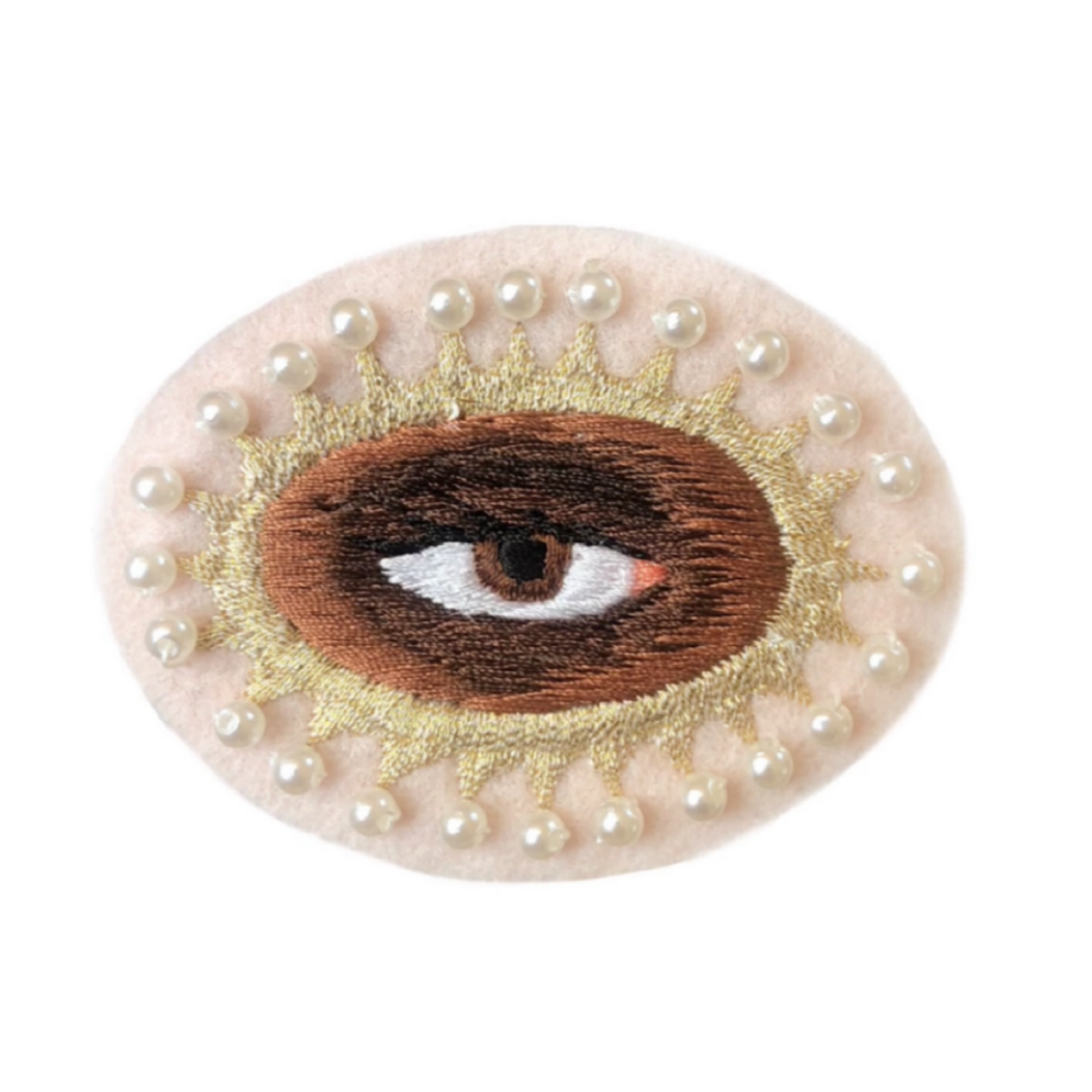 Lover's eye embroidered patch with hazel iris on white background