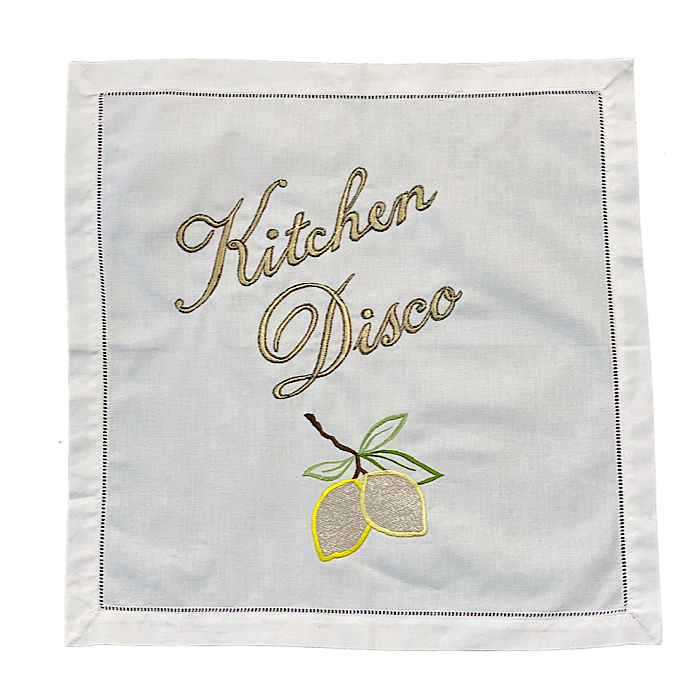 Kitchen Disco embroidered artwork on white background