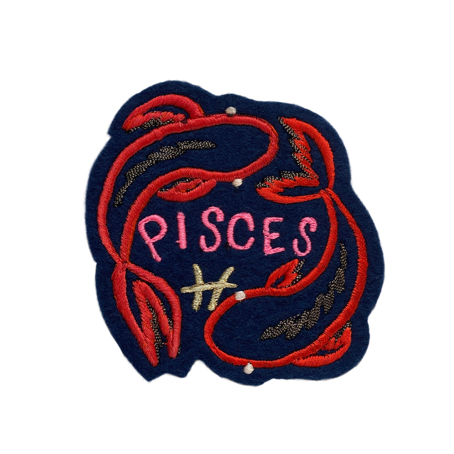 Pisces embroidered patch on white background