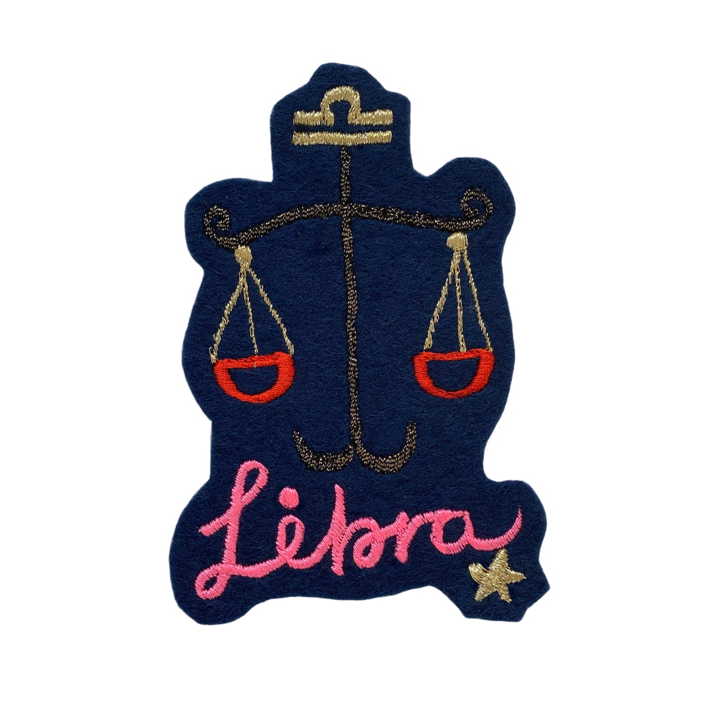 Libra embroidered patch on white background
