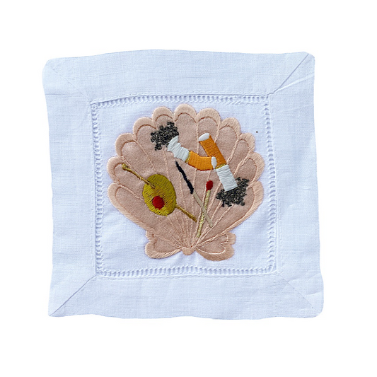 Appliqué shell embroidered artwork on white background